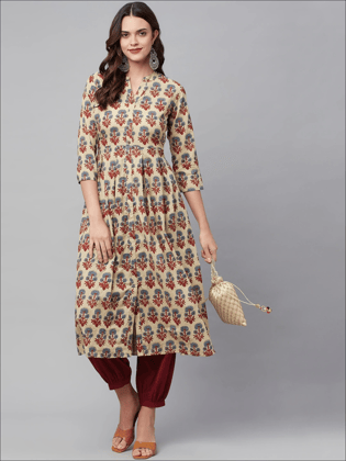 Beige Floral Printed Salwar Set-XS