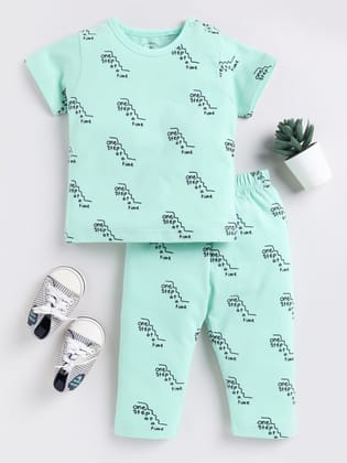 Green Typography Half Sleeve Night Suit-3-6 m