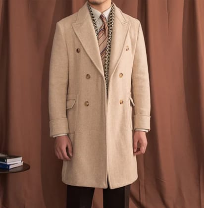 Kingsman Biege Double Breasted Over Coat by Italian Vega® (Latest Edition)-M-38