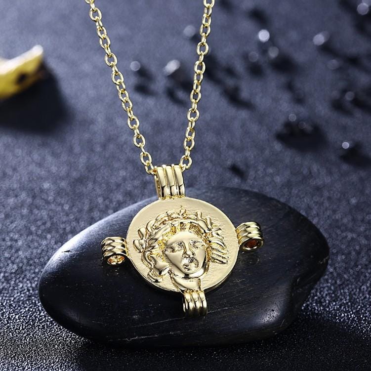 Greek Coin Cross Necklace in 18K Gold Plated