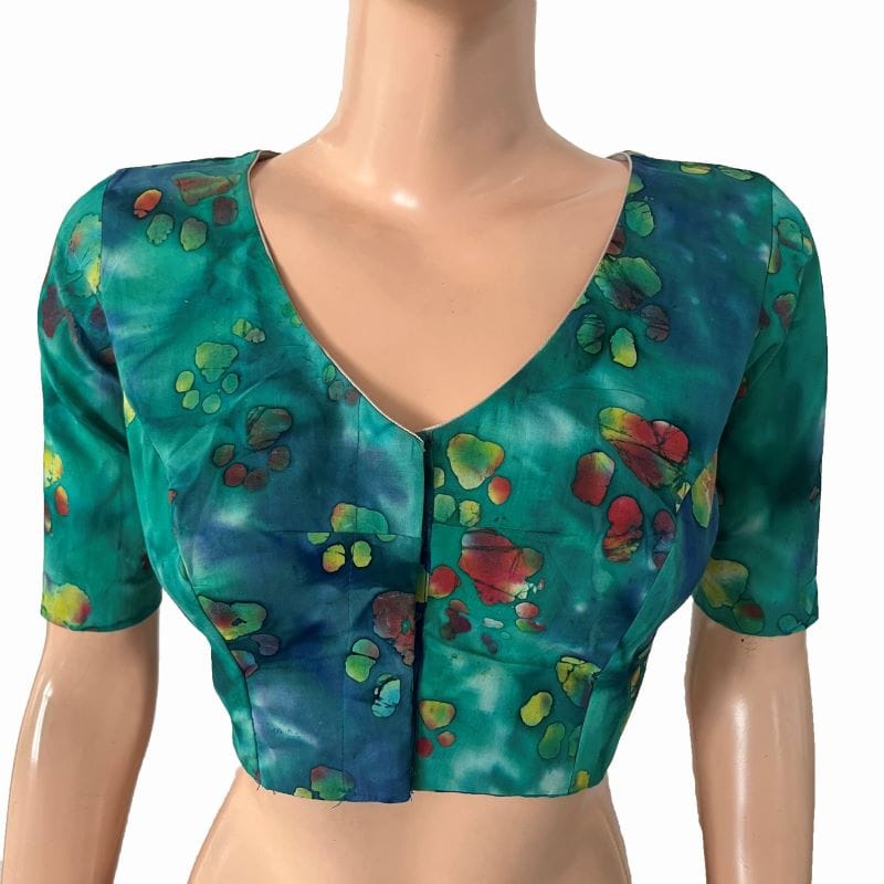 Bathik Cotton V neck Blouse , Multicolor, BP1213-S
