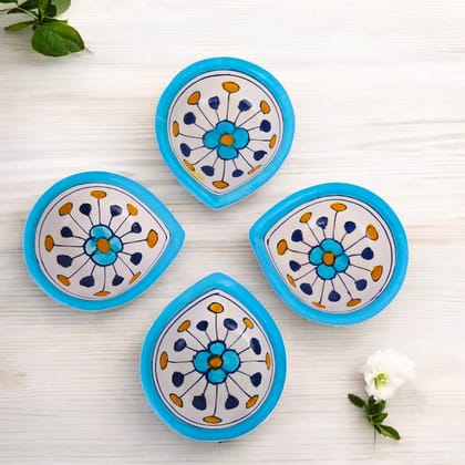 Hand-Painted Ceramic Diyas - Set of 4 – Lavender & Turquoise-Lavender