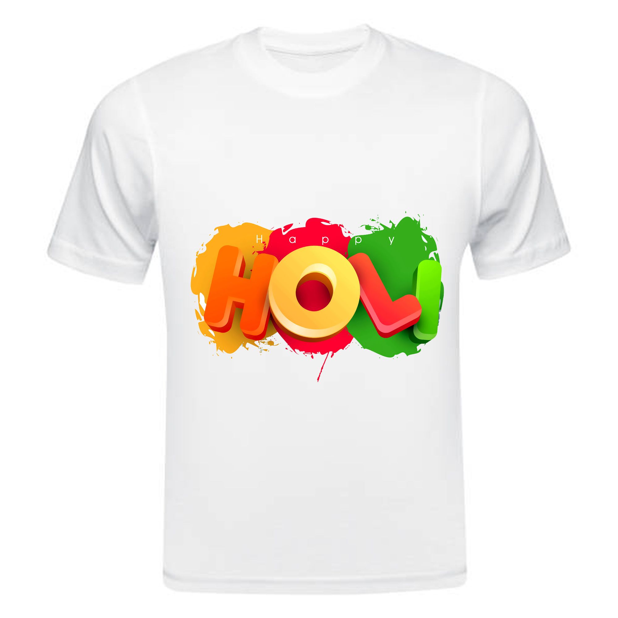 Holi Printed T-Shirt For Kids |Adults| Boys| Girls| Men| Women| Reguler fit| Round Neck| White polyester Unisex 51 to 60