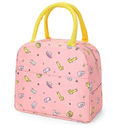 Insulated Lunch Bags For Office, Women, Men & Kids | Portable And Reusable (Orange Cat)