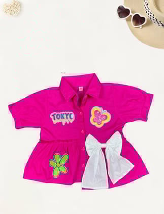 Girls Fancy Shirt [GT-771] [4-12 Years]-4-5Y (Size - 24) / Cotton / Hot Pink