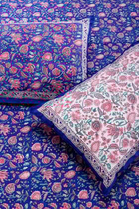 Arohi Jaal Navy Blue Cotton  Bedsheet-Single - 60 x 90 in / Navy Blue / Navy