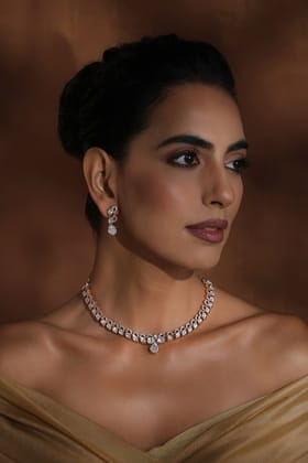 Meghana Rose Gold Polki Necklace Set-Polki