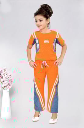 Girl's Orange Causal Co-Ord Set [GCS-8095] (4-12 Years)-10-11Y (Size - 34) / Imported / Orange