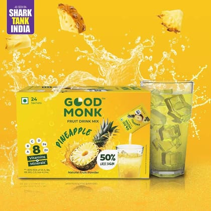 Instant Fruit Drink Mix - Natural Pineapple Powder, 50% Less Sugar, With 8 Vitamins & Minerals-1 x 24 Sachets Pack