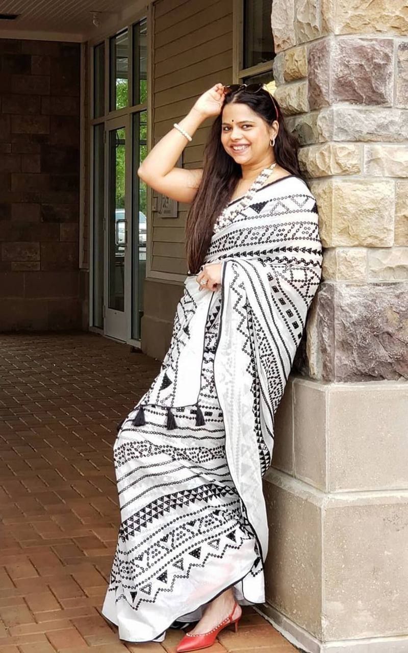WHITE PURE SOFT  COTTON PRINTED SAREE
