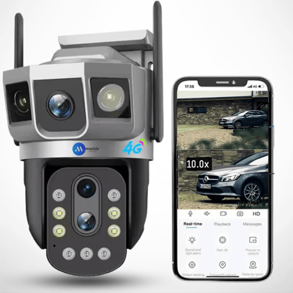 Tricam 10X Optical Zoom 5+5 MP UHD 4G/5G Sim Outdoor CCTV Camera For Home
