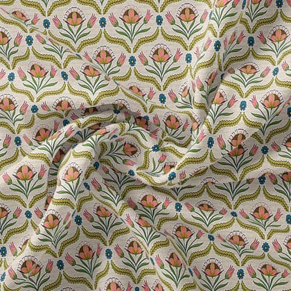 Green Leaves With Flower Digital Printed Fabric