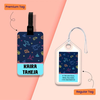 Personalized Bag Tags for Kids - Set of 5 - Blue Vehicles-Regular Bag Tags
