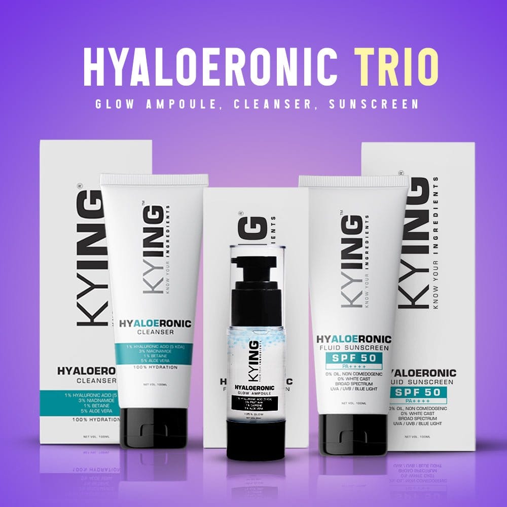 KYING Hyaloeronic Skincare Trio : Face Cleanser 100ml, Fluid Sunscreen SPF50 100ml, Face Serum 30ml
