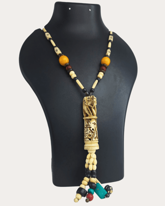 Hand Carved Bone Beads Jade Elephants Necklace