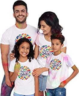 Holi Printed T-Shirt For Kids |Adults| Boys| Girls| Men| Women| Reguler fit| Round Neck| White polyester Unisex