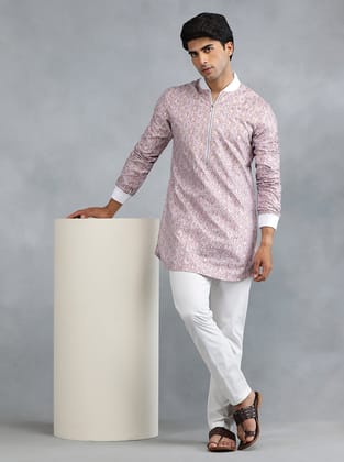 Dull Red Printed Kurta for Men-38 / Red / Cotton Blend