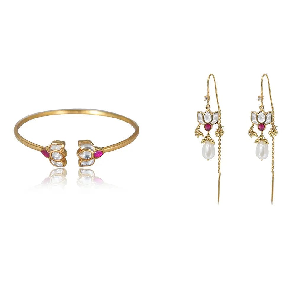 Lotus Kundan Gold Plated Set-Set of Two
