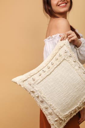 Seashell Quad Cushion Cover- Handmade-Single Piece / 40 x 40