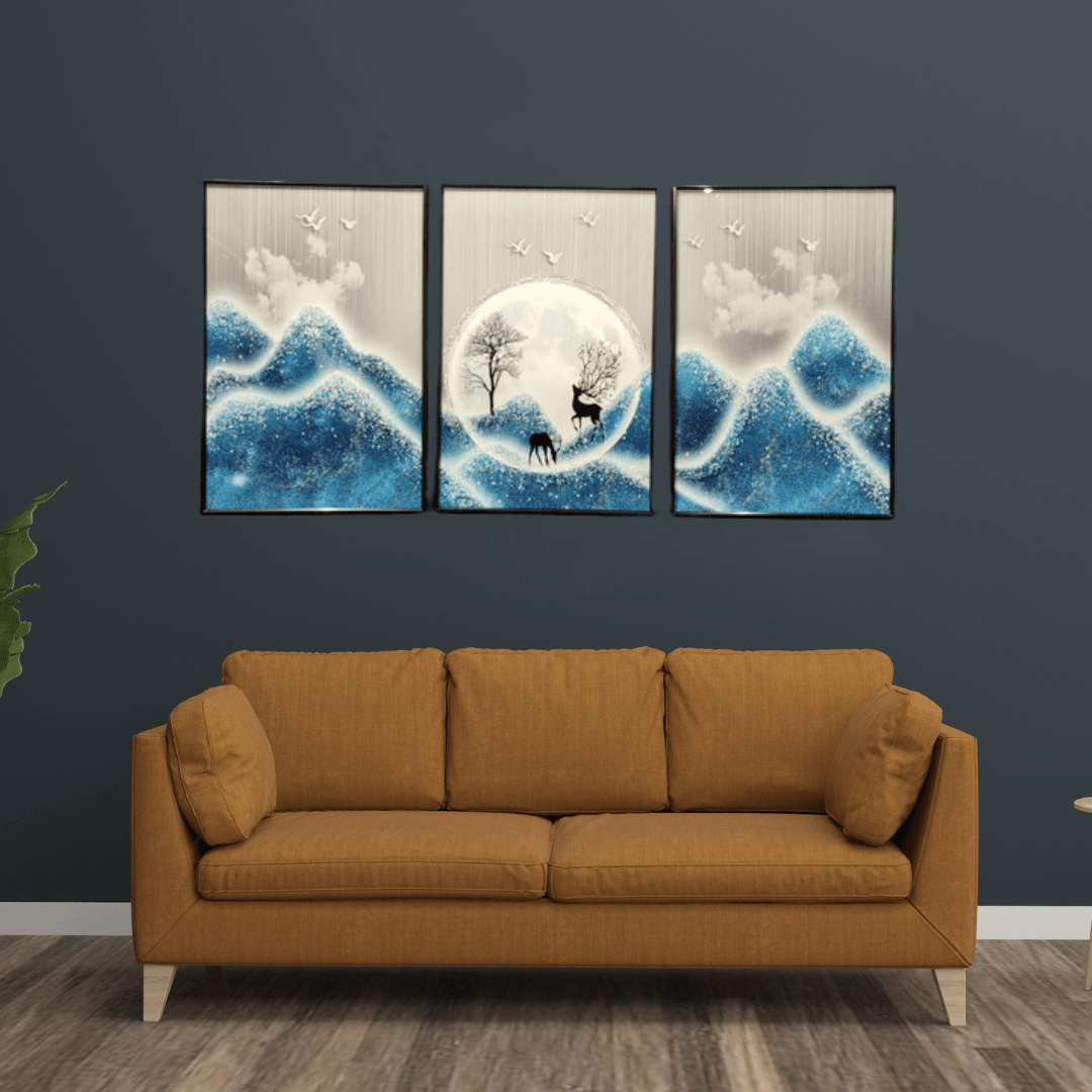 Modern Crystal Painting set of 3 45-Acrylic | Gloss Finish / H: 16 | L: 24 (Inch)