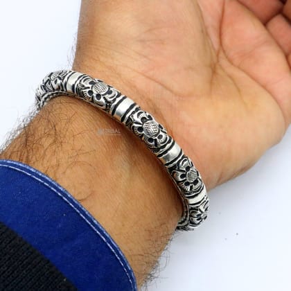 925 Sterling silver handmade fabulous chitai work customized bangle bracelet kada with pearl unisex personalized tribal jewelry nsk809
