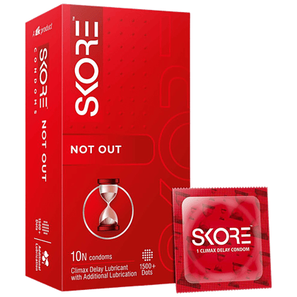 Skore Not Out Condoms - Climax Delay & Dotted, 10S Pack 24 Wallet