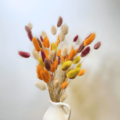 Fall Colour Bunny Tail Preserved Natural Flowers-With Milk Jug Vase