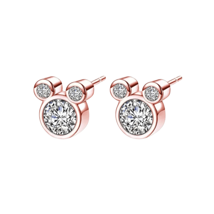 Small and Premium Quality Mickey Mouse Stud Earring for Girls, Women and Kids-Rose Gold-White