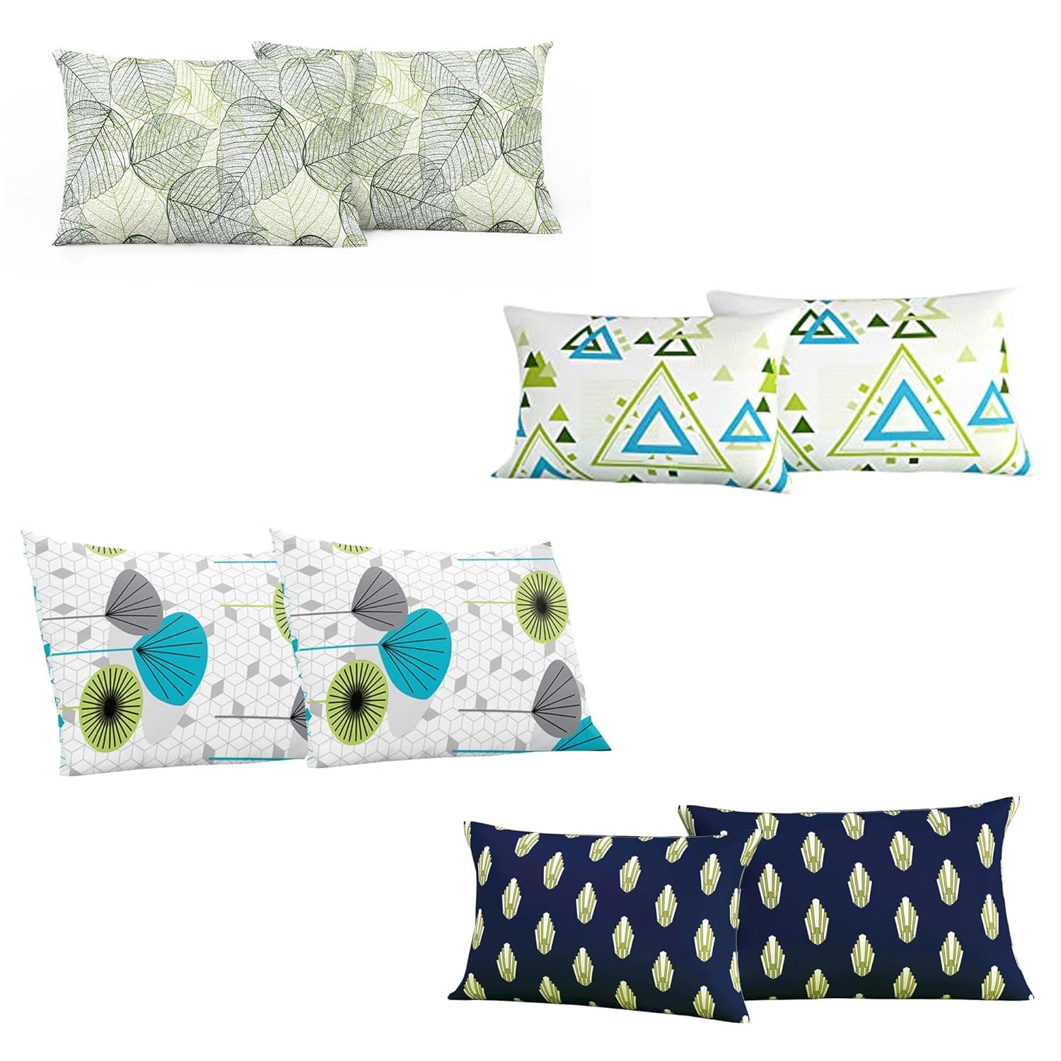 Multicolor Set of 8 Cotton Pillow Covers 18 x 28 Inchs (46 x 71, CM)-46 x 71 / Multicolor / PC_ASSORTED-4
