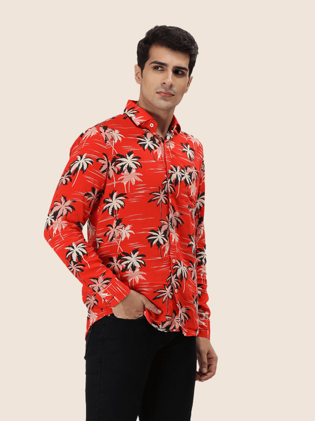 Men's Premium Rayon Shirt With Red Flower Print-M-40