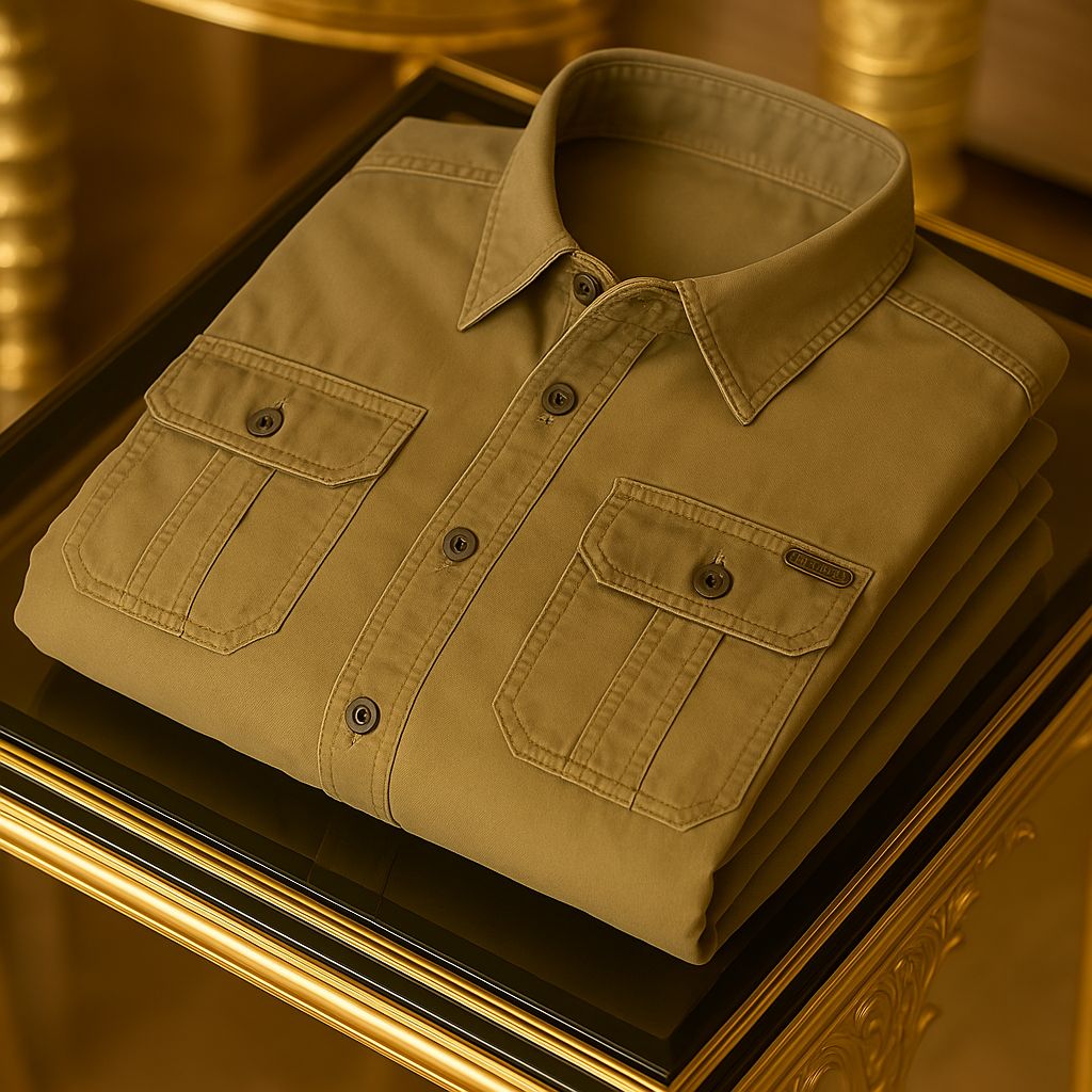 Cotton Cargo Double Pocket Shirts-M/40 / Vanilla / Half Sleeve
