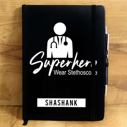 Superhero Wear Stethoscope Personalized Diary For doctors-Black