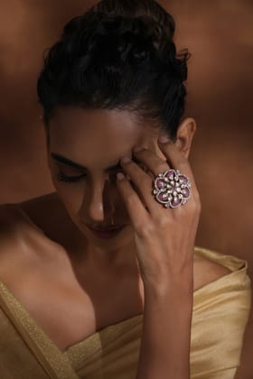 Saumya Magenta Polki Ring-Polki