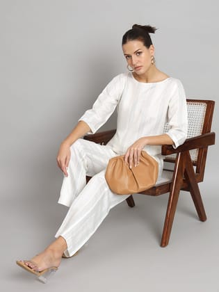 Striped Co-Ord Set- Off White-S