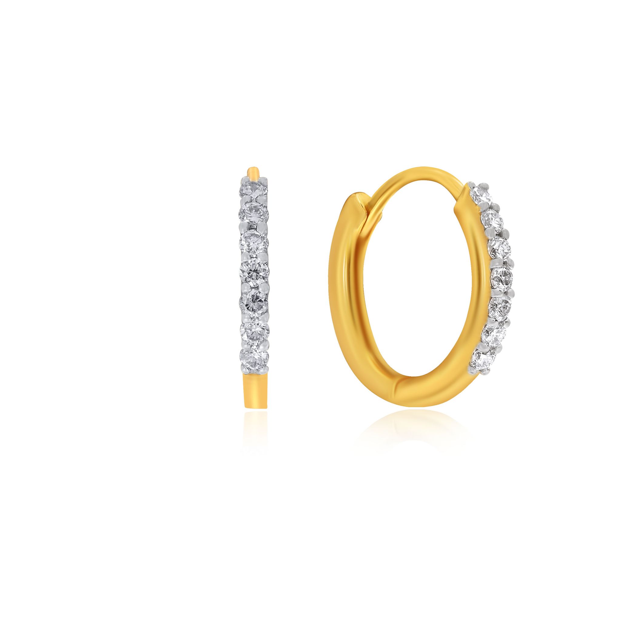 Senco Gold Captivating Circle Diamond Hoop Earrings (1.4 gram / 0.19 Ct / HI-SI / 14K Yellow Gold)
