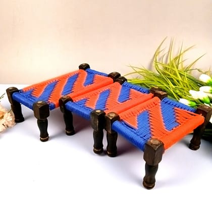 Charpai Khaat Bed Miniature | Wood & Jute Small Chaarpai Cot - for Ladoo Gopal Ji, Home Decor, For keeping God Showpiece | Kids Toys Gift (Pack of 3)-Design 1