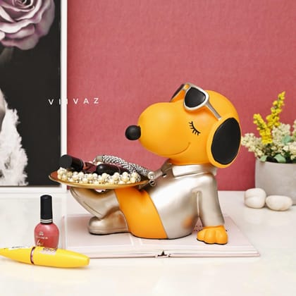Relaxing Puppy Tray Holder-Mustard / Polyresin | Glossy Matt Finish / H: 8 | L: 10 | W: 8 (Inch)