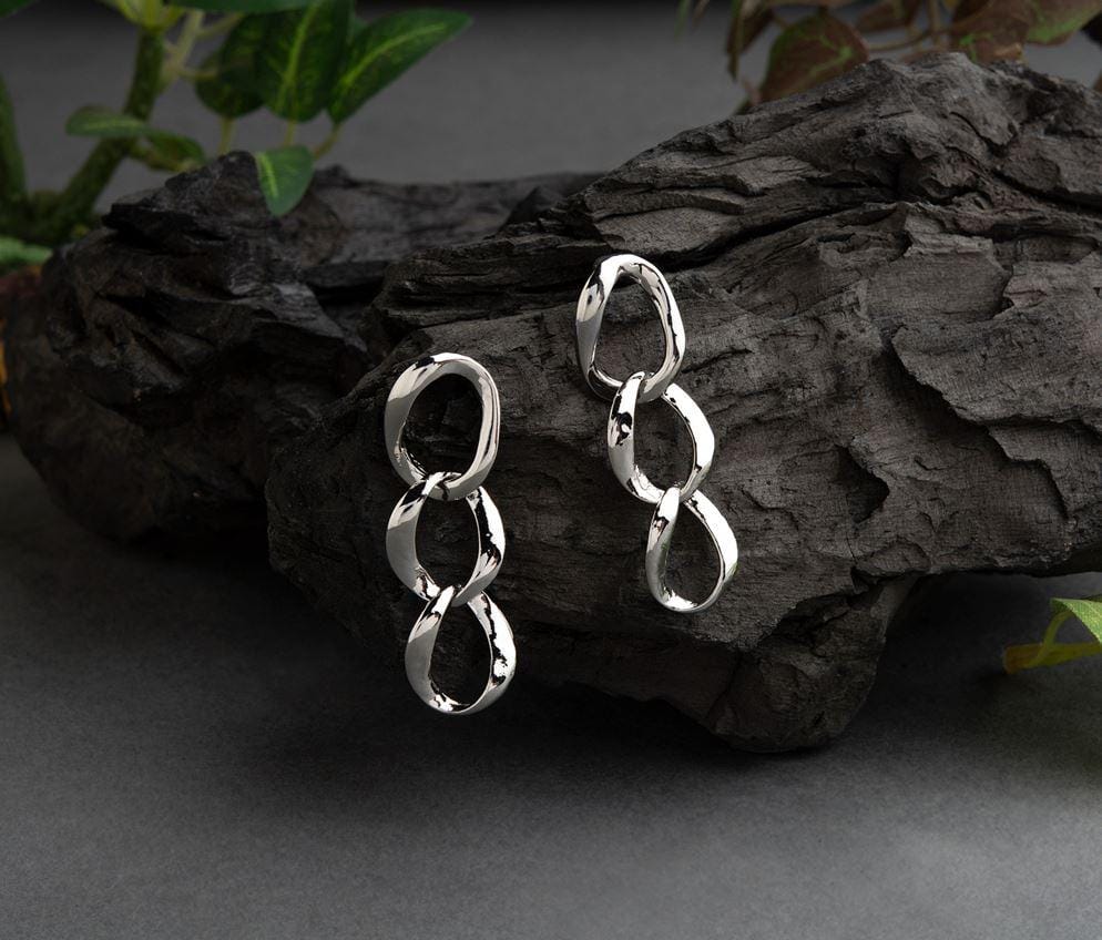 Silver / Gold Plated Chain Link Style Fashion Western Earring-WER 1515-Silver