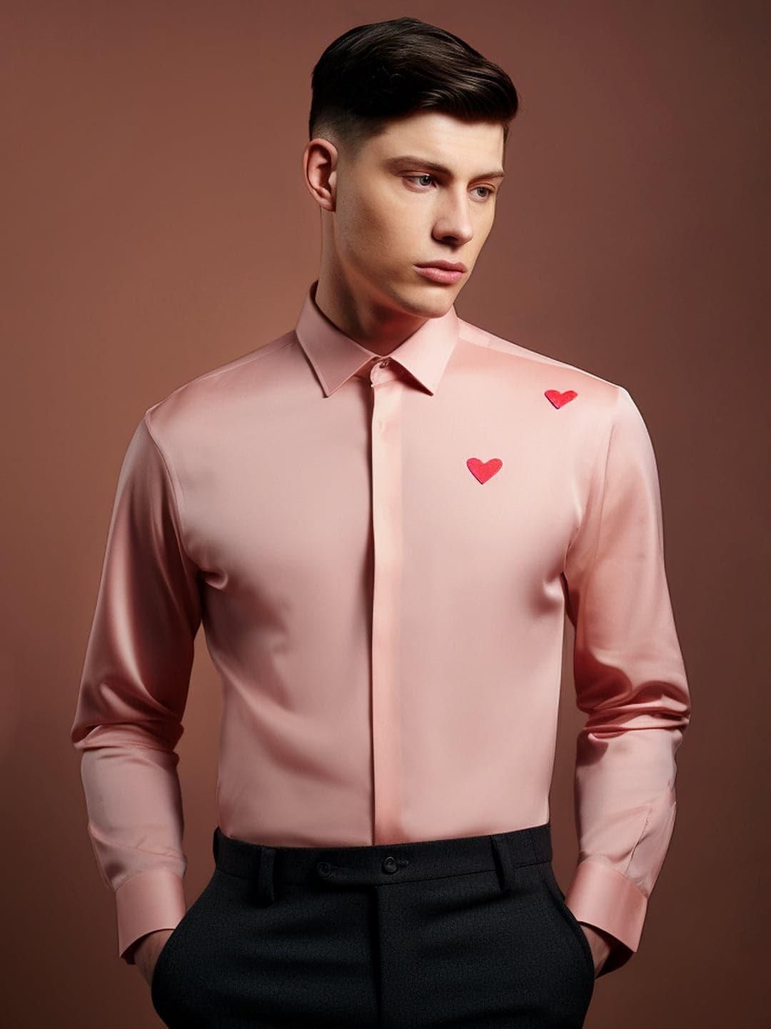 Patchwork Party Wear Pink Shirt-PEACHPINK / S
