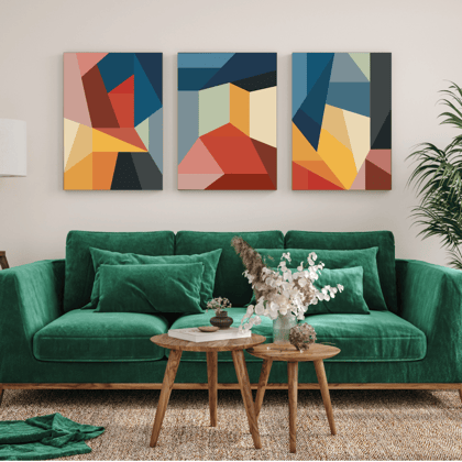 Geometric Abstract Wood Print Wall Art Set of 3-9 X 12 Inches Each / Pinewood Thickness: 6mm