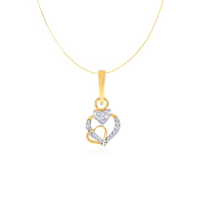 Senco Gold Cuddling Majestic Heart Diamond Pendant (1 gram / 0.28 Ct / H-VS / 18K Yellow Gold)
