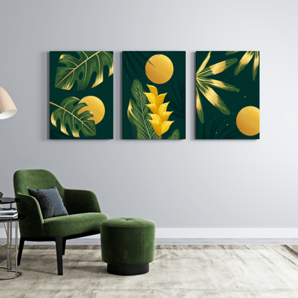 Yellow Flower Wood Print Wall Art Set of 3-9 X 12 Inches Each / Pinewood Thickness: 6mm
