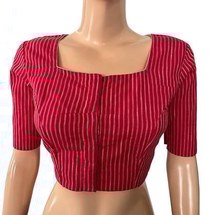 Woven Slub  Cotton Striped Square neck Blouse with Lining,  Majentha,  BH1224-S