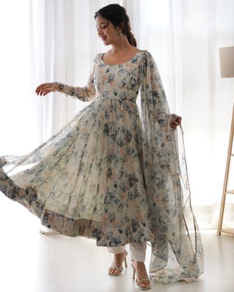 Pure Soft Organza Anarkali Suit With Dupatta & Pant-XXL (44)