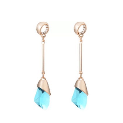 Long Earrings for Women Fashion Geometric Aqua Crystal Earrings Jewellery Copper Stud Earring-Aqua Blue