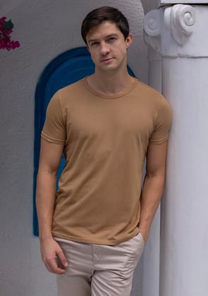 Piqué T-Shirt in Mocha-S · 38 - 39''