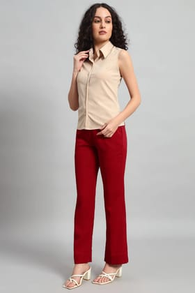 Flared Bootcut Trousers, Red-XS