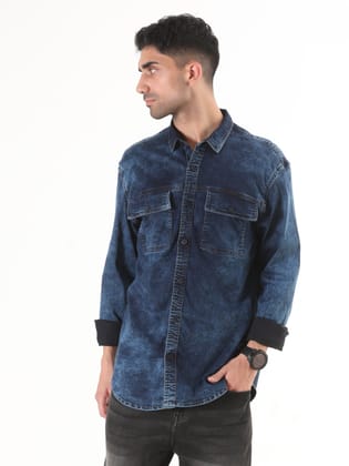 Midnight Tide Washed Navy Denim Shirt-S / Navy