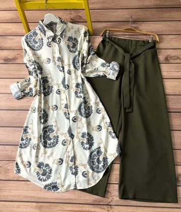 Floral with Flower Printed Designing Kurti with Green Palazzo by GlamaStitch-M