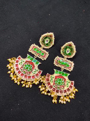 ZEVAR I Traditional Kundan Studded Drop Earrings With Meenakari Work